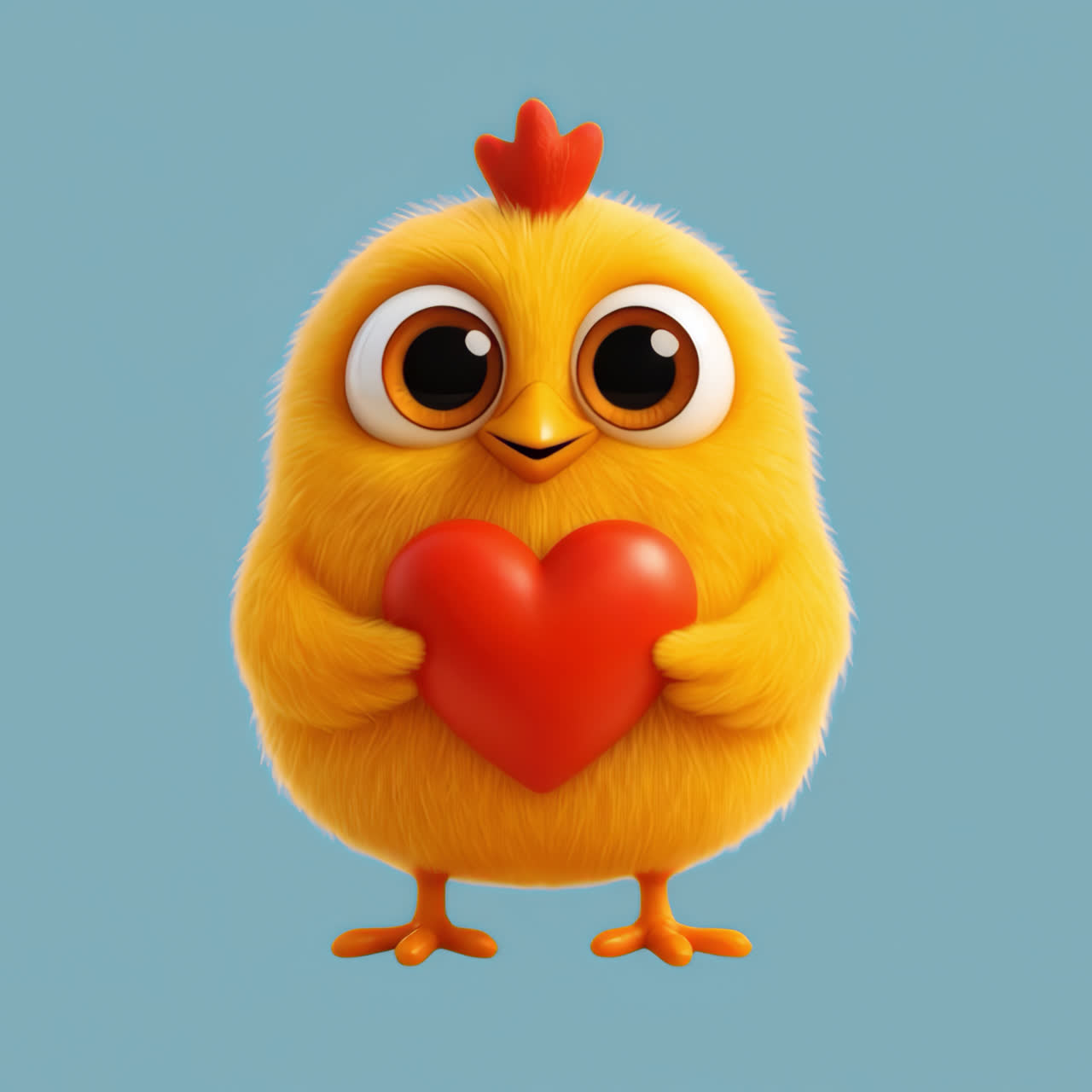 Animación de pollito esponjoso y lindo sosteniendo un corazón, recurso aislado, video 4K transparente, canal alfa