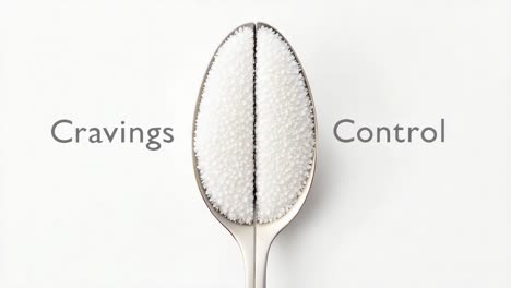 sugar split in half on a spoon symbolizes the ongoing struggle between cravings and maintaining control over dietary choices
