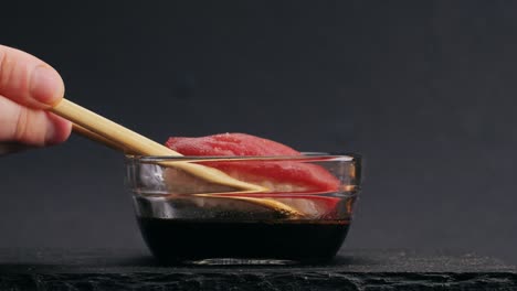tuna nigiri sushi with soy sauce