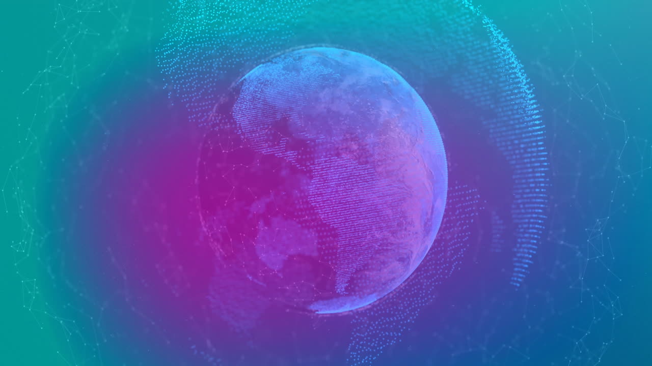 Animation of network of connections with globes on blue background