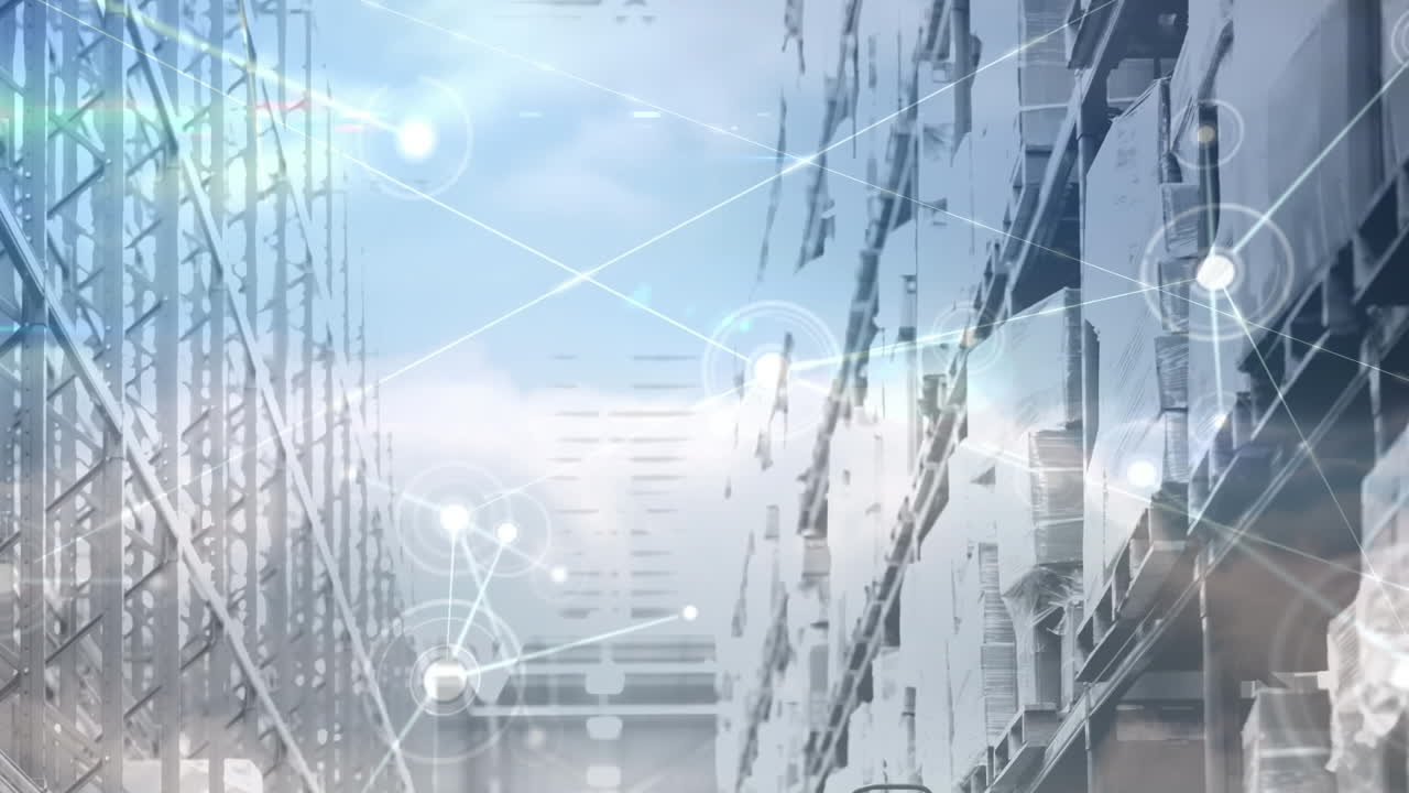 창고의 선반에 대한 연결 네트워크의 애니메이션