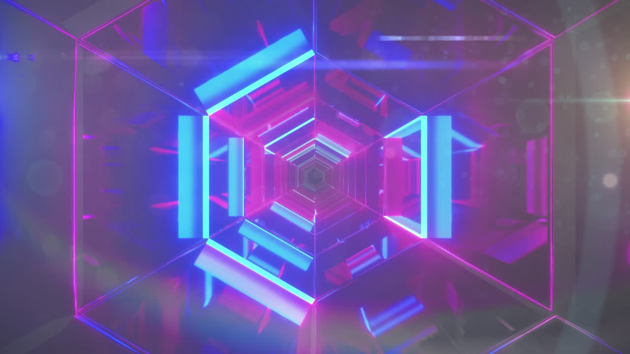 검은색 바탕에 빛의 흔적과 반점 위에 네온 터널의 애니메이션