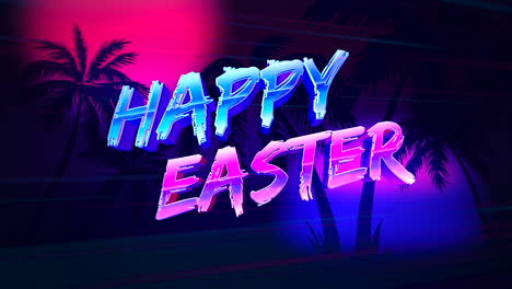 Happy-Easter-with-summer-palms-in-sunset-in-80s-style