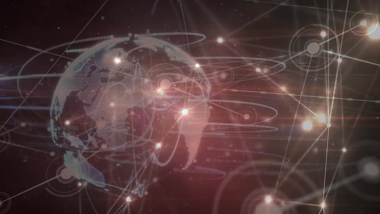 Animation of globe with network of connections with glowing spots