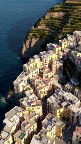 aerial view of colorful coastal town in cinque terre, italy