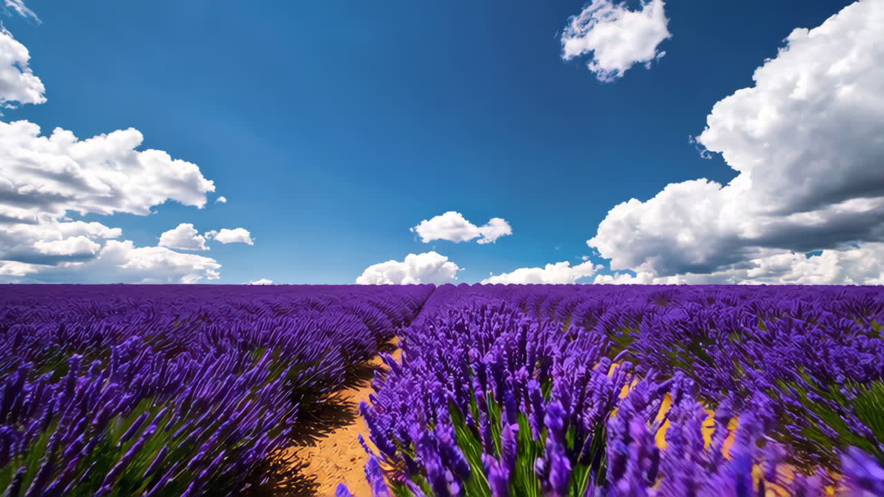 Vast Lavender Field Under a Cloudy Sky