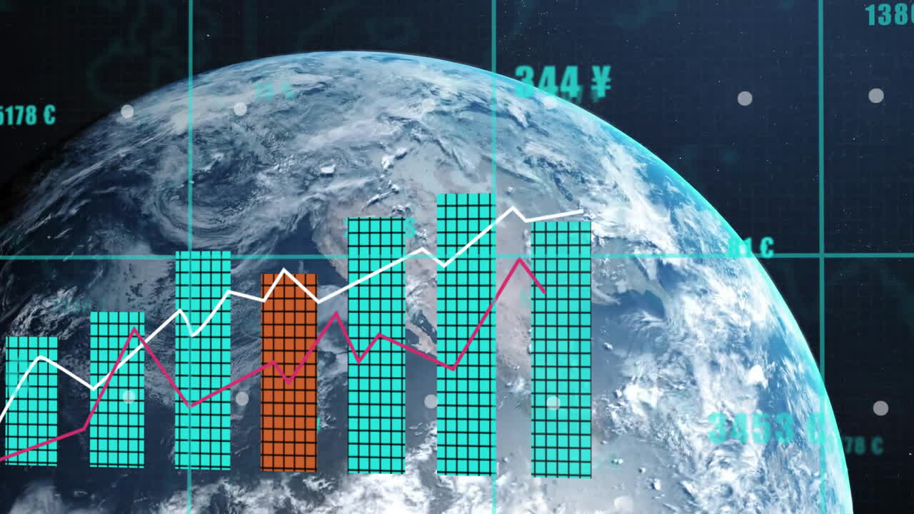 анимация обработки финансовых данных по всему миру на черном фоне