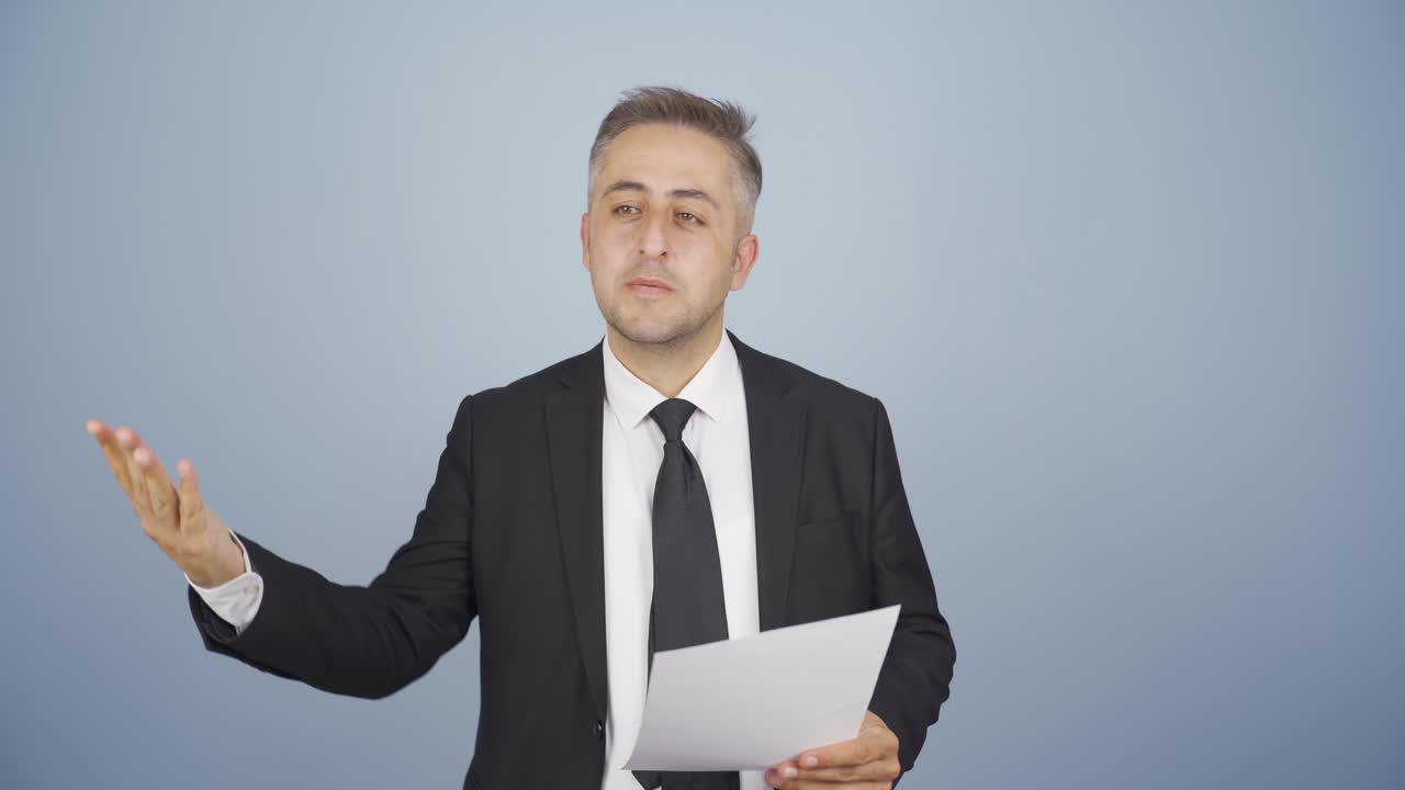 Businessman trying to memorize his presentation.