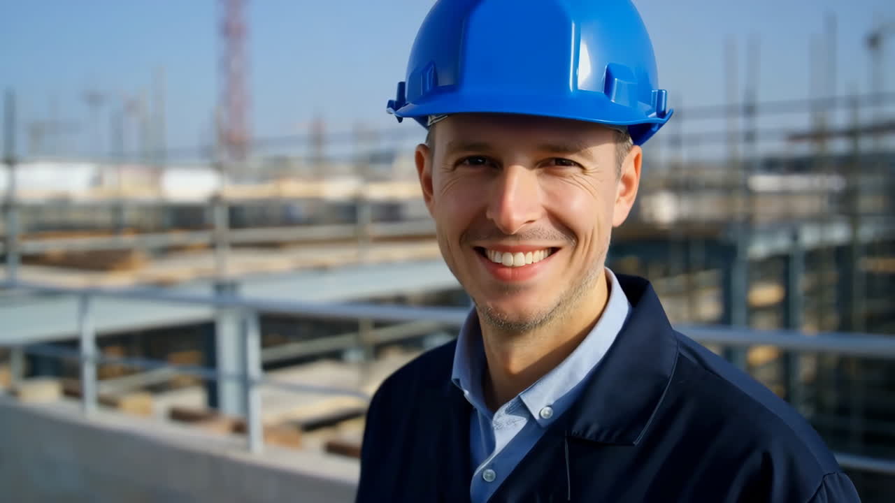 Portrait of a Smiling Construction Worker or Engineer on a Building Site