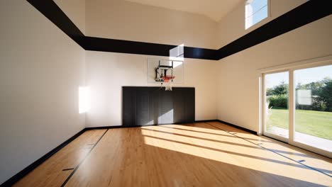 luxury indoor basketball court with backyard view