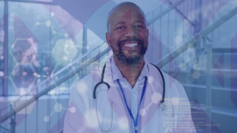 Animation-of-medical-data-processing-over-african-american-male-doctor-in-hospital