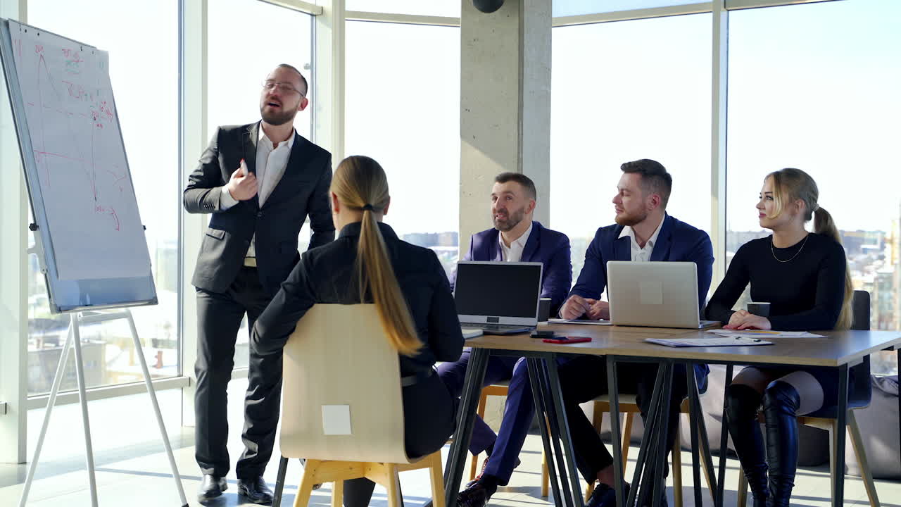 Creative team discussing new project. Meeting in business modern office.