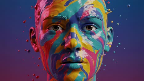 exploring vibrant 3d art featuring a colorful, abstract human face with dynamic patterns and lively details