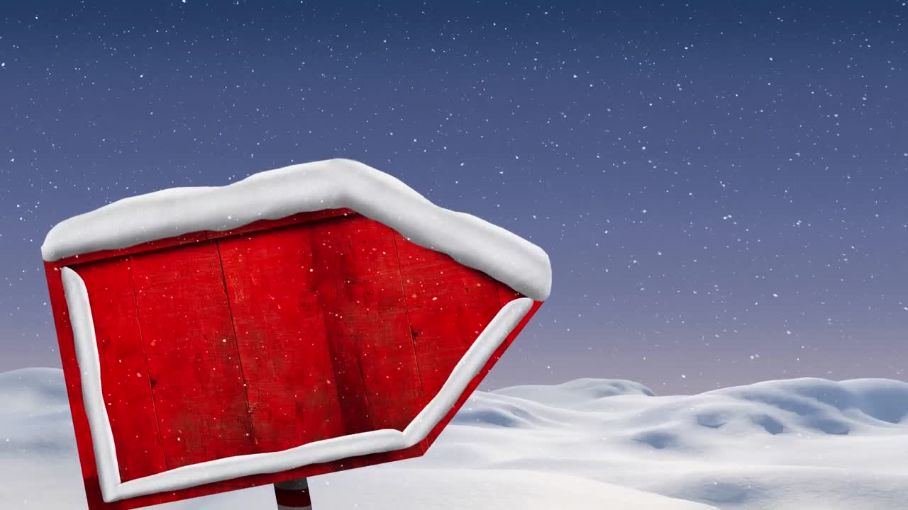 파란색 배경에 나무 표지판과 함께 겨울 풍경의 애니메이션