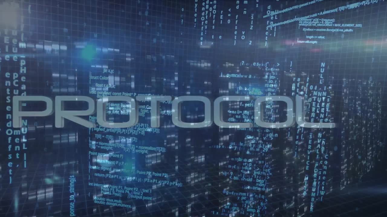 Animation of protocol text, binary coding and data processing over computer servers