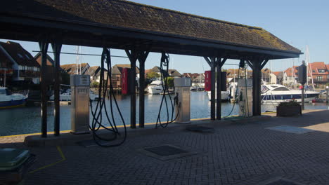 wide shot of boat fuel filling station at hythe marina