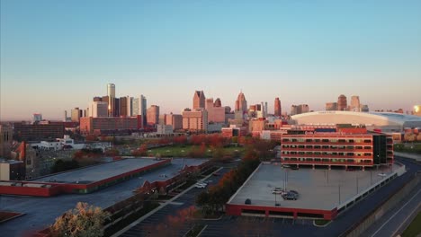 detroit city morning sunrise.  views of ford field