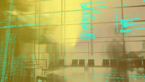 animation of data processing over business people walking