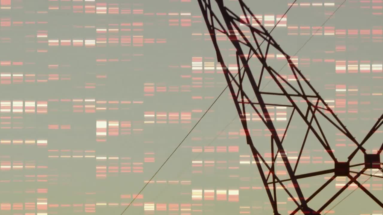 전력 기둥과 함께 풍경 위로 움직이는 기둥의 애니메이션