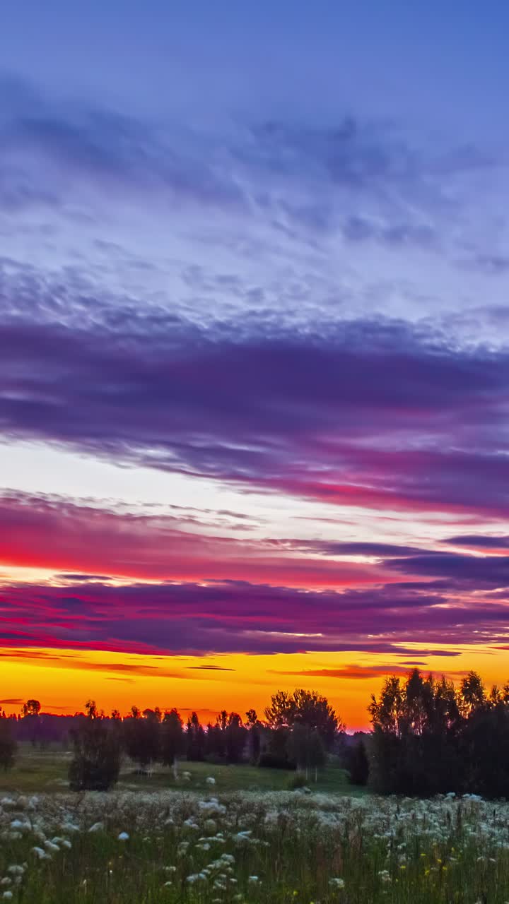 Timelapse Of Countryside Landscape At Sunrise, Dramatic Sky And Colorful Clouds - Vertical Shot