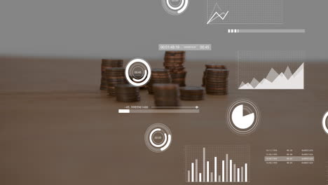 animation of data processing and diagrams over coins