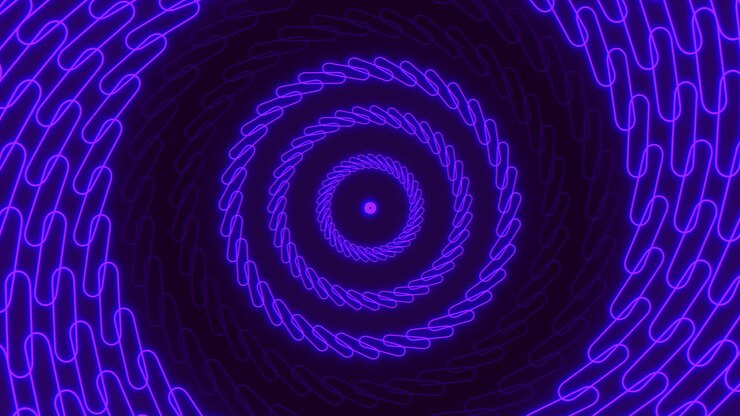 An abstract imagery featuring a spiral design composed of vibrant blue lines swirling in a clockwise motion within a circular formation