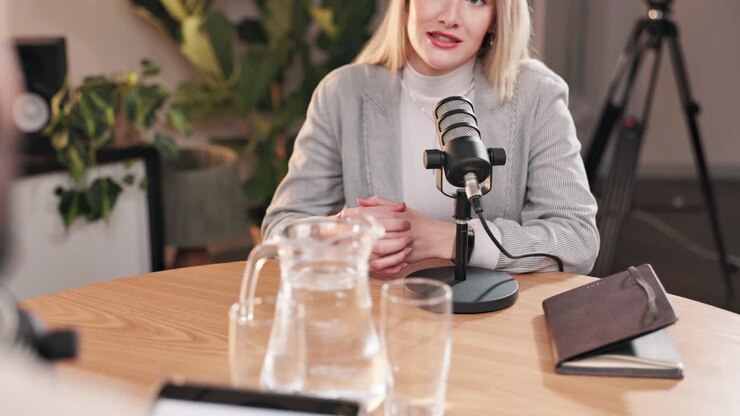 Podcast recording in a studio