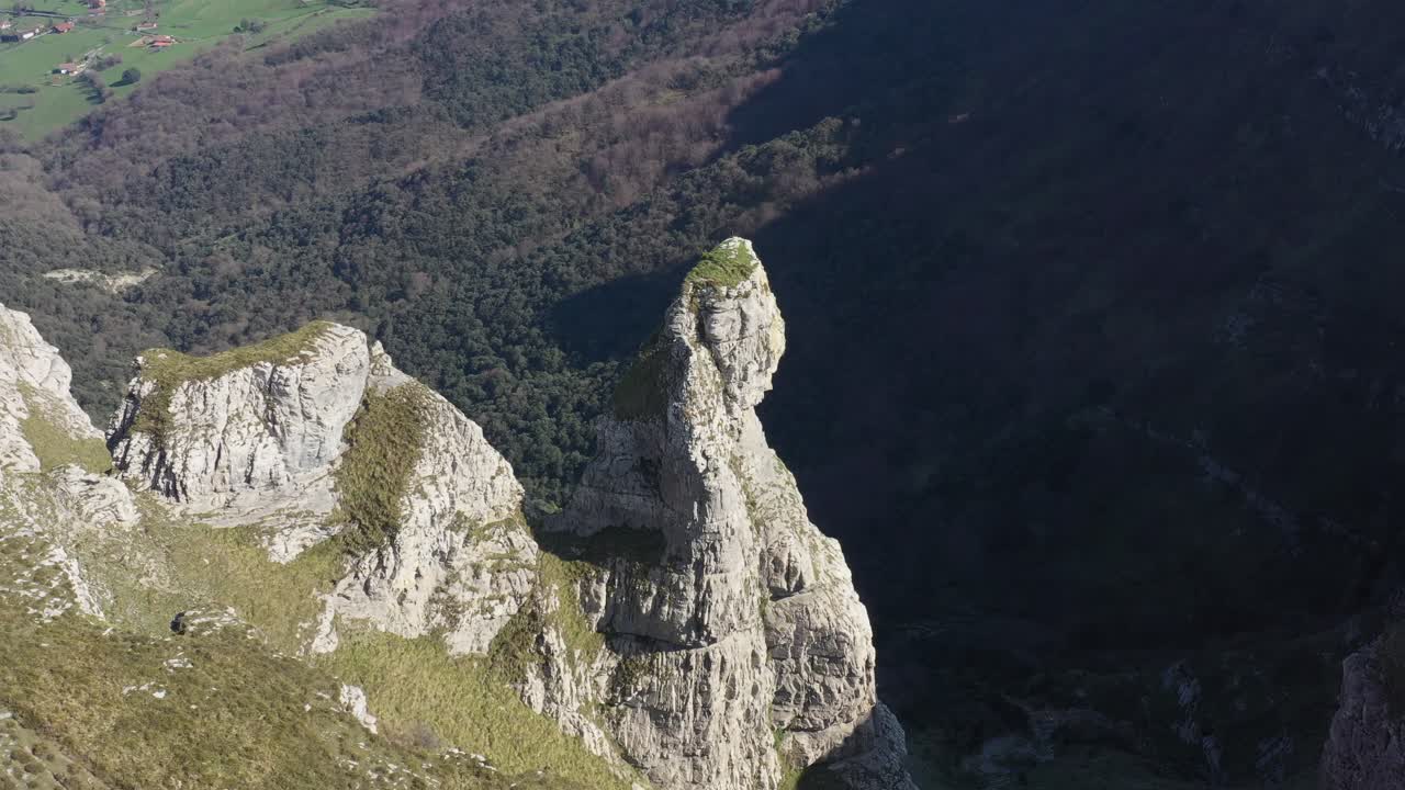 Aerial drone impressive landscapes of the ravines on Mount Txarlazo de Orduña in the Basque Country