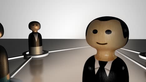 wooden business people figurines connected to each other by white lines 3d animation