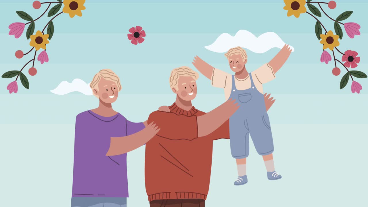 blond family scene characters animation