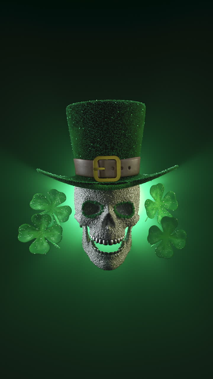 este es un bucle de cráneo verde adornado con un sombrero y tréboles perfecto para celebrar el día de san patricio