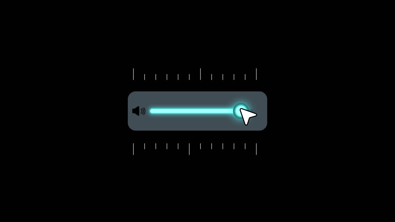 Minimalist volume slider with mouse cursor animation isolated on black background