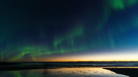 flickering green aurora borealis northern lights at skagsanden