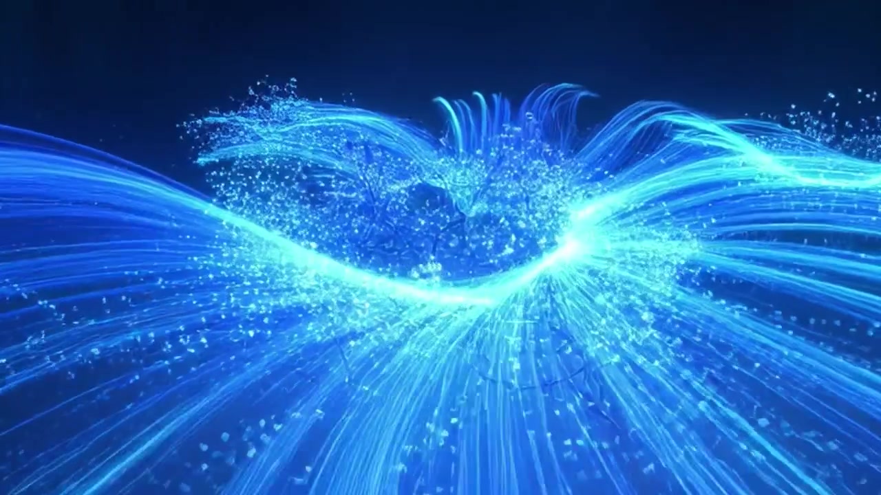 Abstract Digital Network Flow with Glowing Blue Particles and Light Trails