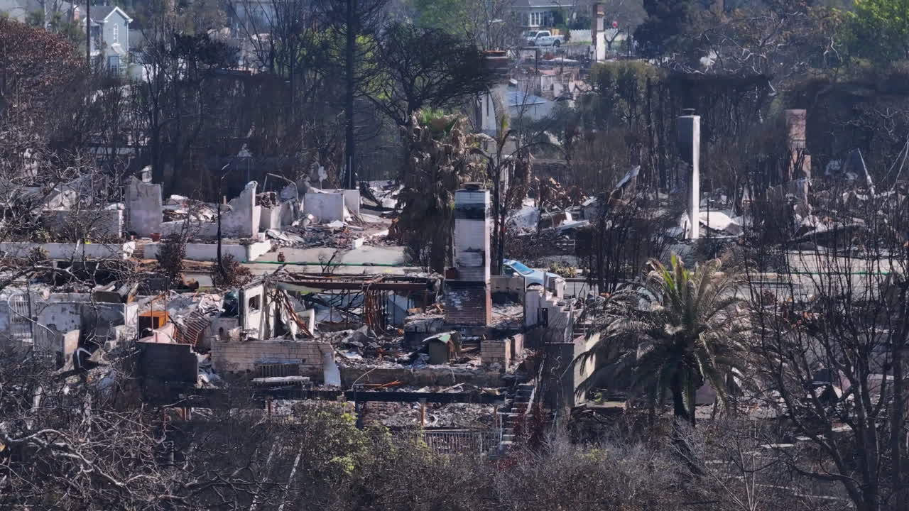 Aftermath of Devastating Wildfires Showing Destroyed Residential Areas