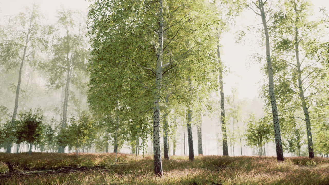 봄의 버크 숲에서 해가 뜨거나 해가 지는 모습