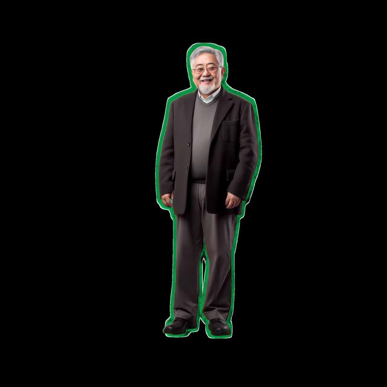 Elderly man walking confidently animation isolated asset, transparent 4K video, alpha channel