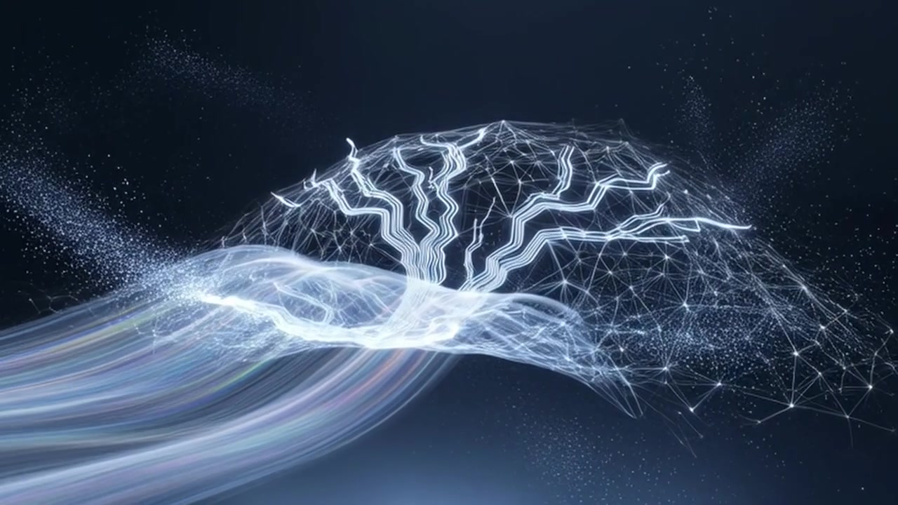Abstract Digital Network Forming a Glowing Tree Structure
