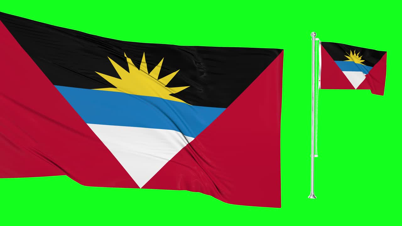 그린 스크린: 안티구아 와 바르부다 두 개의 발이 흔들리는 섬 발 기둥 애니메이션 3d 크로마 키