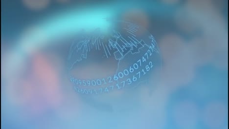 animation of lightning over globe and data processing on blue background