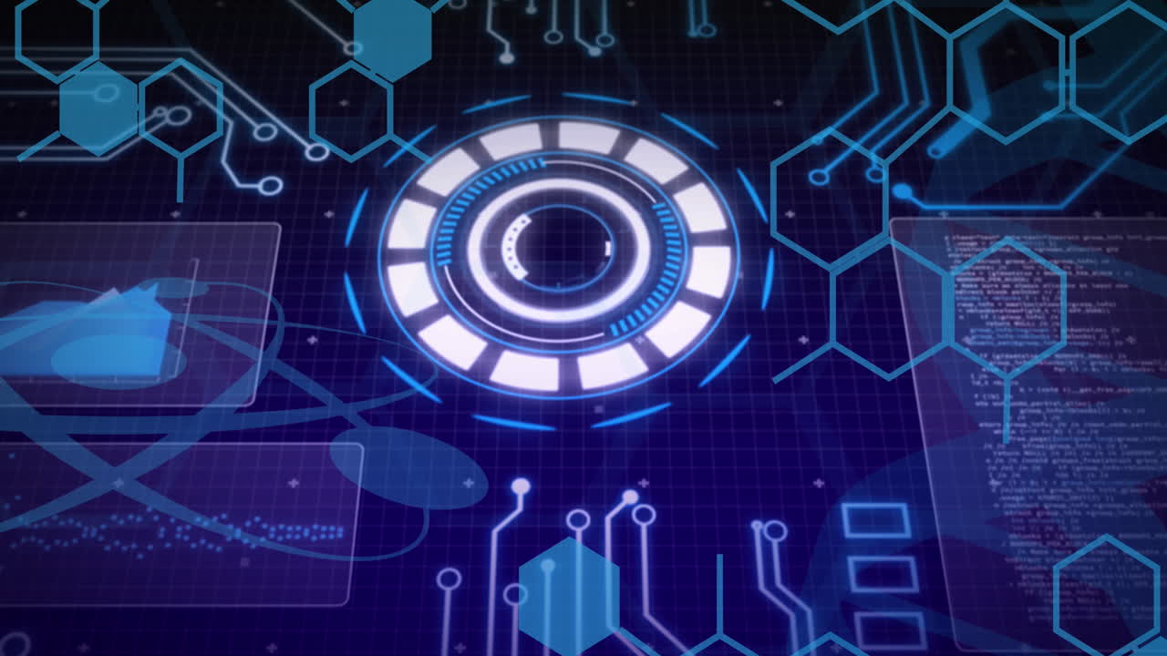 animación del escaneo del alcance y el procesamiento de datos científicos sobre fondo azul