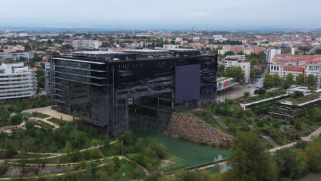 Town-Hall-Montpellier-modern-architecture-aerial-shot-cloudy-day-France