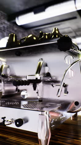 modern espresso machine gleaming under city cafe lights in vibrant atmosphere