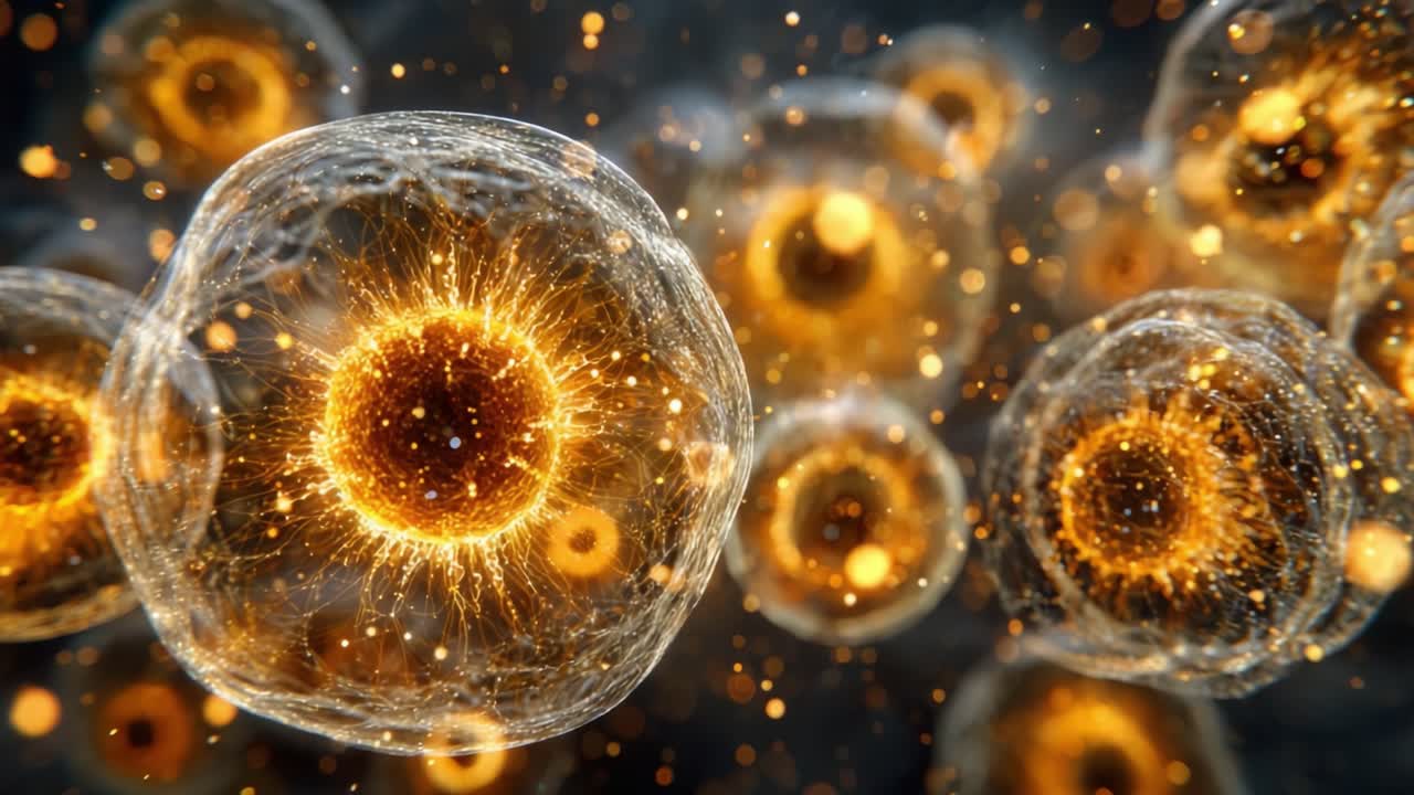 Uma Representação Visual Deslumbrante de Estruturas Celulares Iluminadas com Energia Radiante, Apresentando a Complexidade e a Beleza da Vida em Nível Microscópico