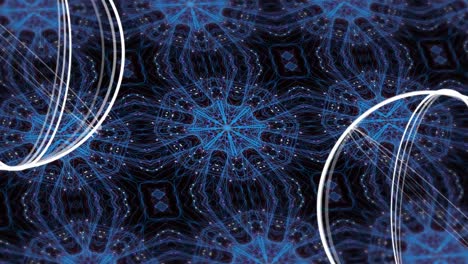 animation of blue kaleidoscopic an geometrical shapes over dark background