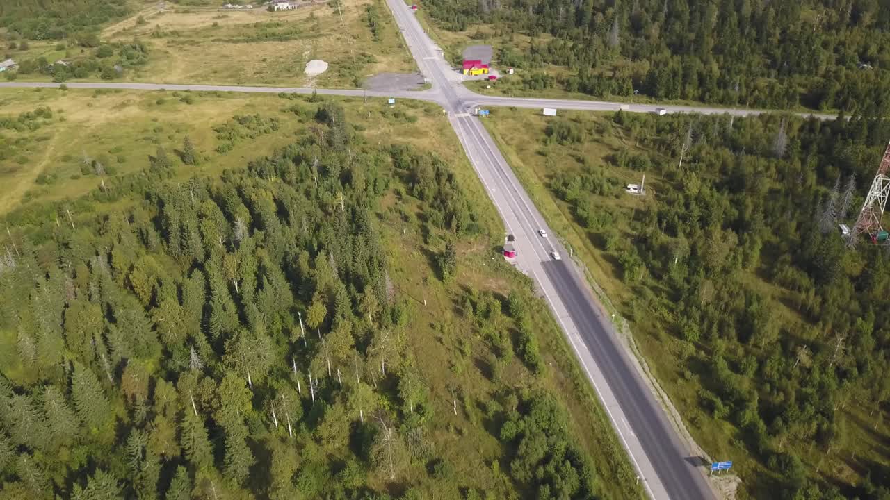 Aerial view of a highway intersection in a rural area