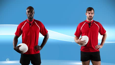 Animation-Verschiedener-Rugbyspieler-Auf-Blauem-Hintergrund