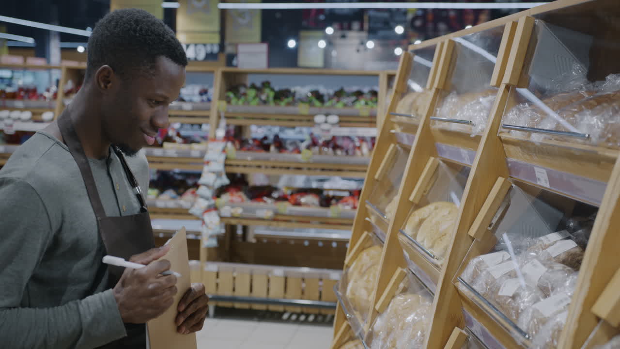 Grocery Store Employee Checking Bakery Stock