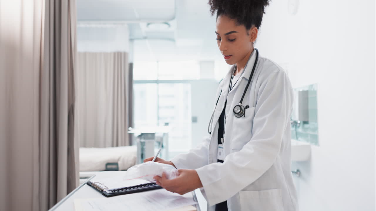 Prescription, medicine and doctor writing medical