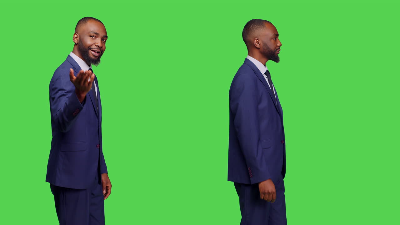 Empresário afro-americano de terno em tela verde